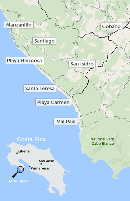 Map of Santa Teresa and Costa Rica